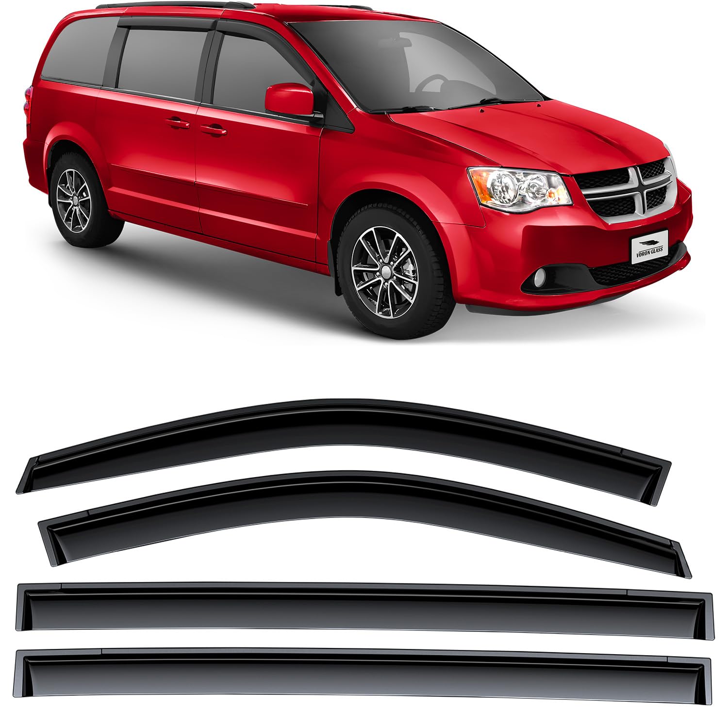 Voron Glass Tape-on Extra Durable Rain Guards for Dodge Grand Caravan 2008-2020/Chrysler Town&Country 2008-2016/Volkswagen Routan 2009-2014, Window Deflectors, Vent Window Visors, 4 Pieces-100435