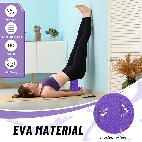 Miniatura 3 de RETON Juego de 2 bloques de yoga con correa, bloque de yoga rosa de alta densidad, bloques de espuma EVA ligeros, bloques de yoga, pilates, ladrillo