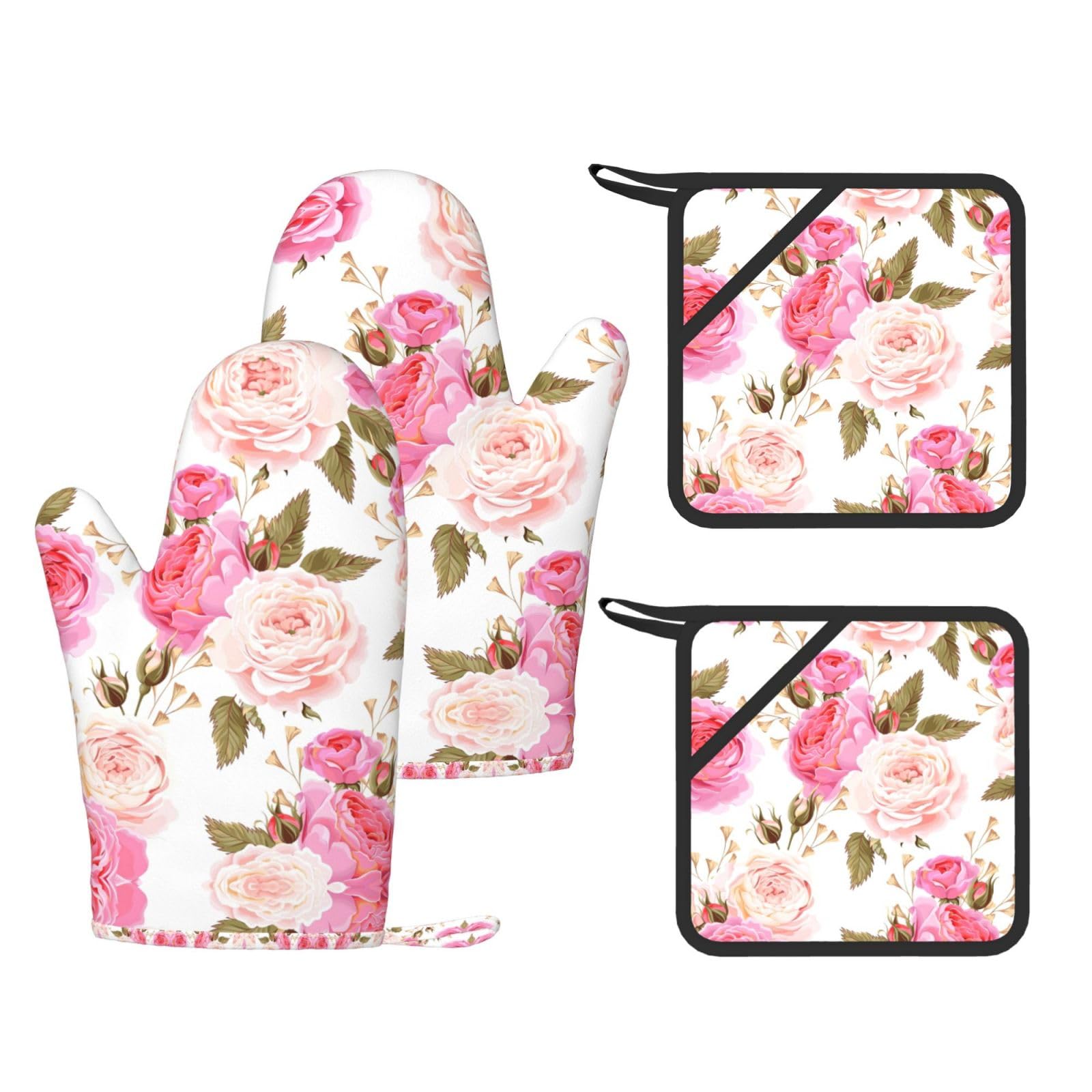 Maniques de cuisine antidérapantes et gants haut de gamme avec poche motif roses