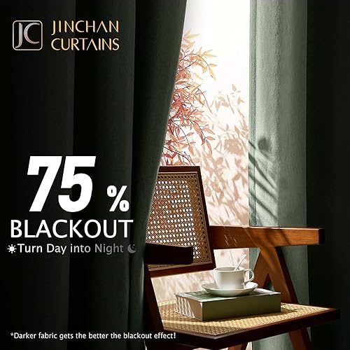 Miniatura 2 de jinchan - Cortina oscurecedora con textura de lino, de 72pulgadas de largo, con aislamiento térmico y ojales en la parte superior, para sala de
