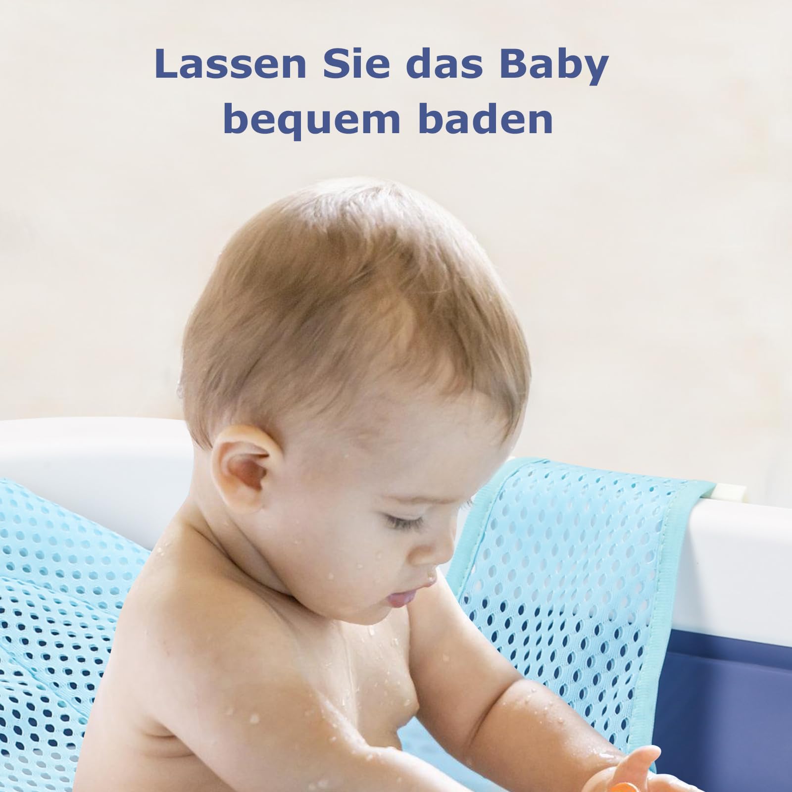 Baby Badewanne - Faltbar, Klappbar mit Thermometer und Badematte - Rutschfeste Babybadewanne für Neugeborene 0-6 Jahre, Blau