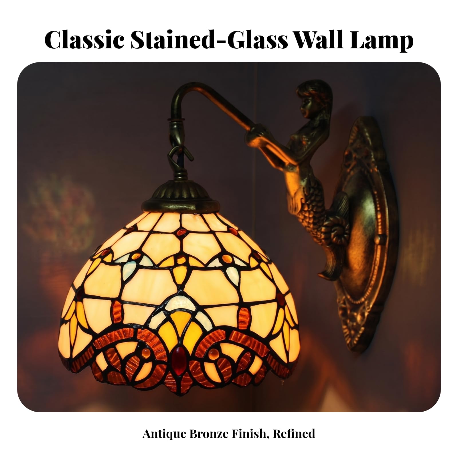 Sharplace Vintage Bunt Wandlampe | Handgelötetes Bunt, Wandlampe mit Zugschalter, Klassisch, Innenwandleuchte, für Flur, Beige,