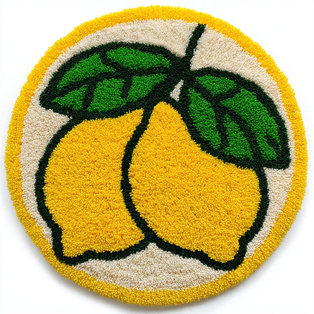 Rqwybcaxn DIY Latch Hook Rug Kit for Adults Animal Embroidery Kit Cartoon Fruit Lemon 50x50cm Round Tapestry with Crochet Hook Living Room Craft Gift