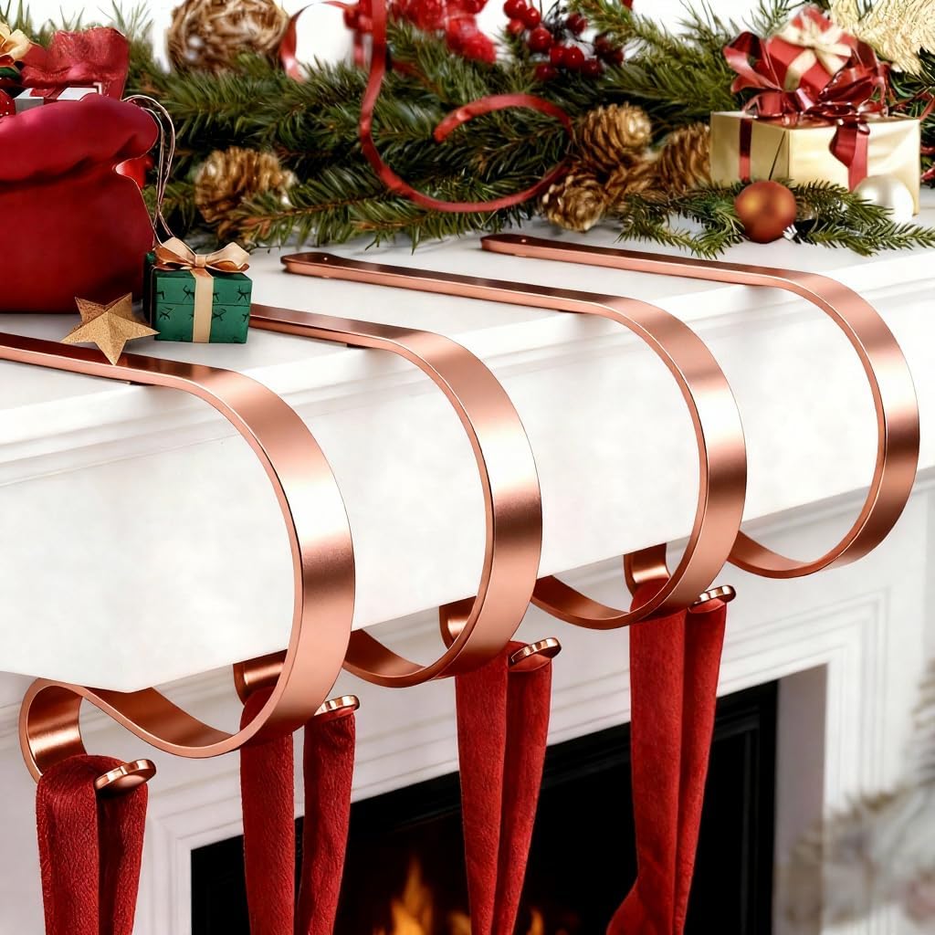 Roycraft Stocking Hangers for Mantel Christmas Stocking Holders 4 PC Silver Christmas Decorations Stocking Hangers for Mantel