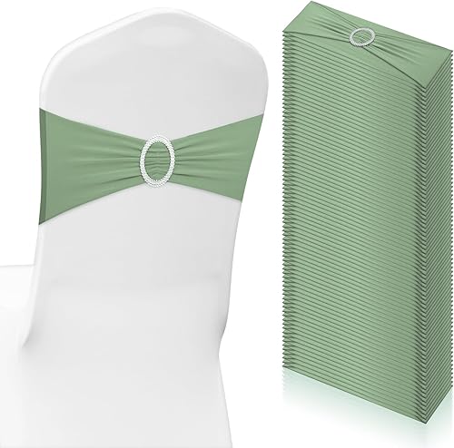 Miniatura 8 de Tegeme 80 bandas y lazos para silla, banda elástica de elastano con hebilla para bodas, banquetes de hotel, fiestas de cumpleaños y decoración a