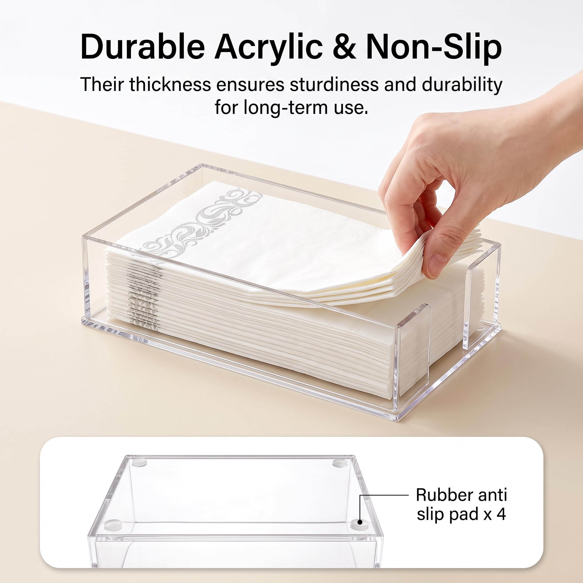 Cididu Juego de 2 servilleteros acrílicos para toallas de invitados, bandeja de almacenamiento de toallas de papel transparente, soporte para servilletas de cóctel, cena, servilletero, soporte para
