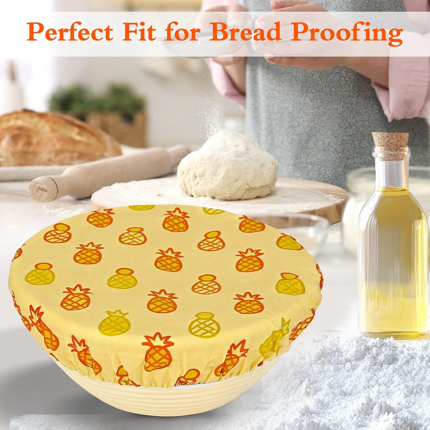 4 Pack Beeswax Bowl Covers,Reusable Beeswax Bowl Covers, Elastic Cotton Cloth Sourdough Bread Cover, 7.8/11.8Inch Reusable Bowl Caps for Bread Proofing Baskets and Large Mixing Containers