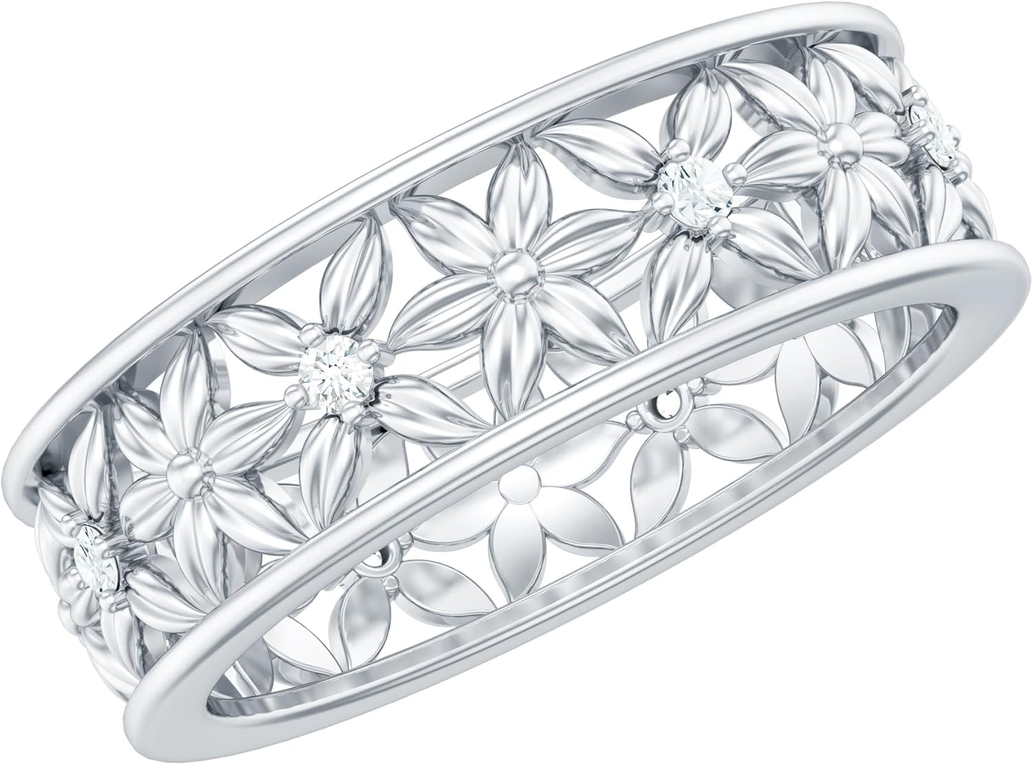 Natural Diamond Flower Wedding Ring for Women, Hi-Si Quality, Diamond Antique Floral Band - Ready To Gift