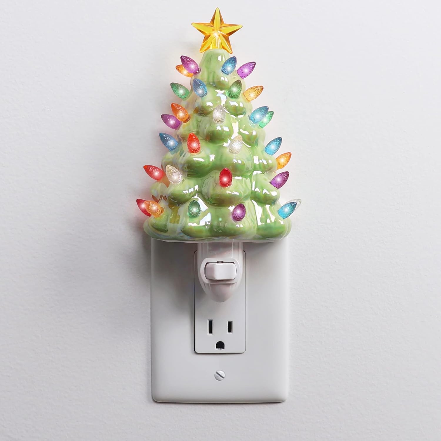 Milltown Merchants Ceramic Night Light - Vintage Illuminated Christmas Tree - Mini Decorative Tree (Pearl Green)