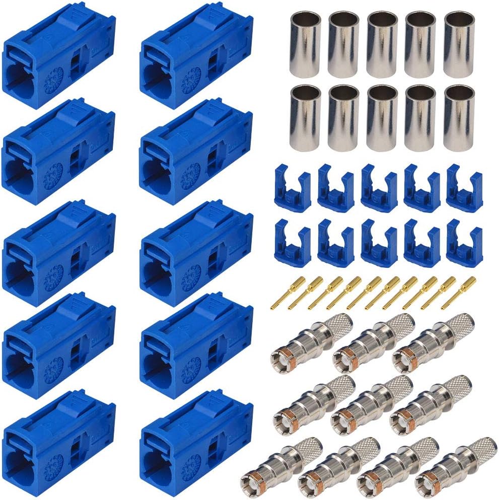 GPS DAB Radio Antenna Adapter Fakra Crimp Plug Female Jack Straight C Type Blue/5005 for RG58 LMR195 Coaxial Cable Pack of 10