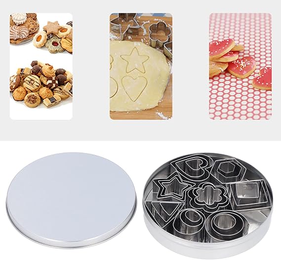 Mini Cookie Cutter Shapes Set, 24Pcs Portable Stainless Steel Metal Small Patterns, Kitchen Baking Accessories for Mousse Cake Cookies Biscuit Pastry Dough Pie Crust