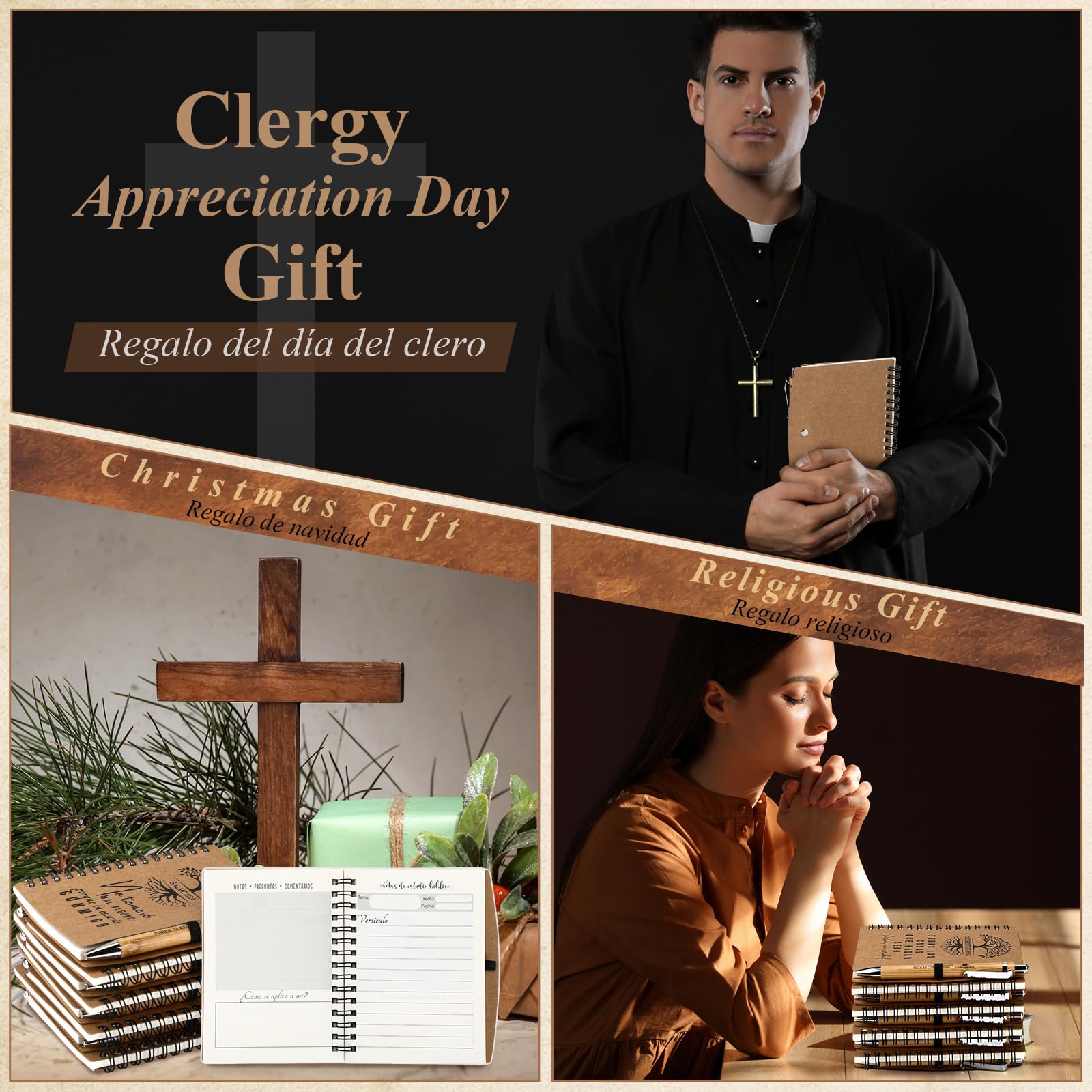 Spakon Lot de 30 carnets de prière en papier kraft à spirale pour homme et femme – Carnet de prière avec verset de la Bible – Agenda quotidien – Cadeau de fête des mères pour l'église (style arbre)
