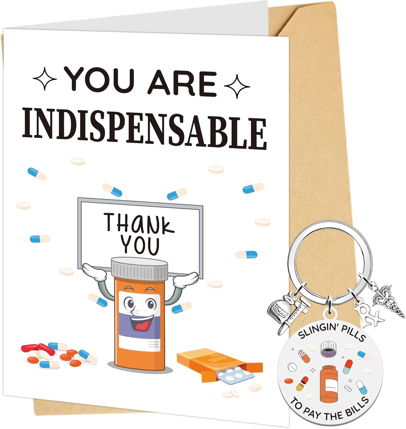 Pharmacy Pharmacist Gifts Keychain Card - Funny Keychain Thank You Card with Envelope Velvet Pouch for Men Women Pharmacy Technician Appreciation Graduation Retirement Medical Office Keyring Gift