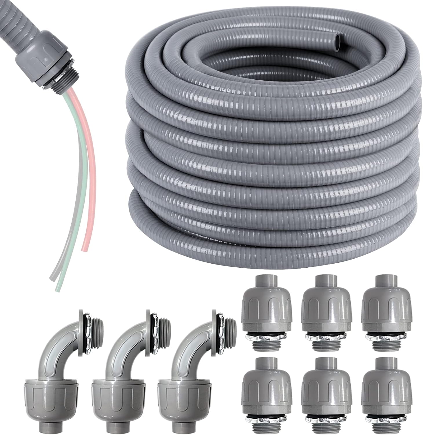 3/4inch 50ft Electrical Conduit Kit, Flexible NonMetallic Liquid Tight