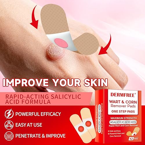 Miniatura 4 de SOVS Removedor de verrugas para pies paquete de 42 vendajes extra fuertes de ácido salicílico al 40%