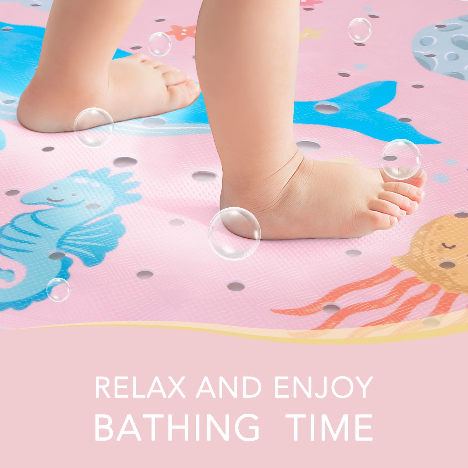 PRATIQUE Alfombrilla de baño Ocean con ventosas para ganchos de agarre seguro para almacenamiento y secado (rosa)