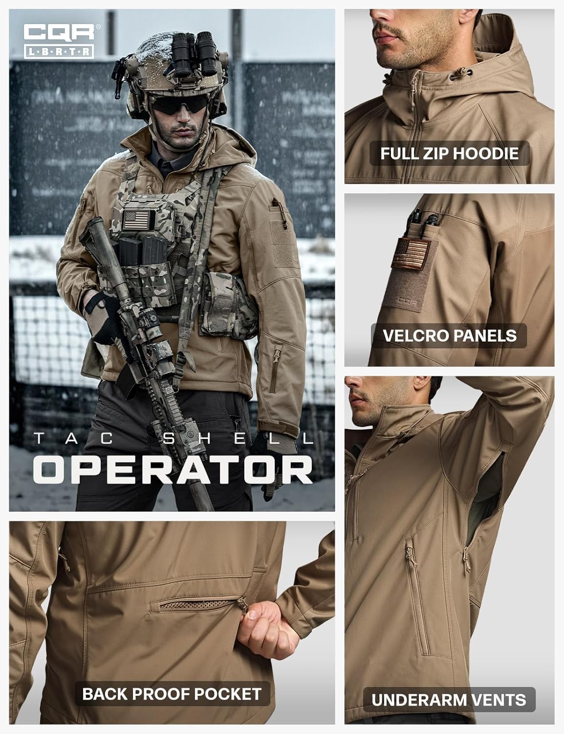 CQR Men's Tactical Softshell Jacket, Winter Warm Fleece Lined Coat, Water Resistant Outdoor Hunting Hiking Rain Windbreaker - Image 6