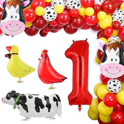 Suministros para fiesta de cumpleaños de vaca, decoración de fiesta de vaca, kit de arco de guirnalda de globos para fiesta temática de animales de