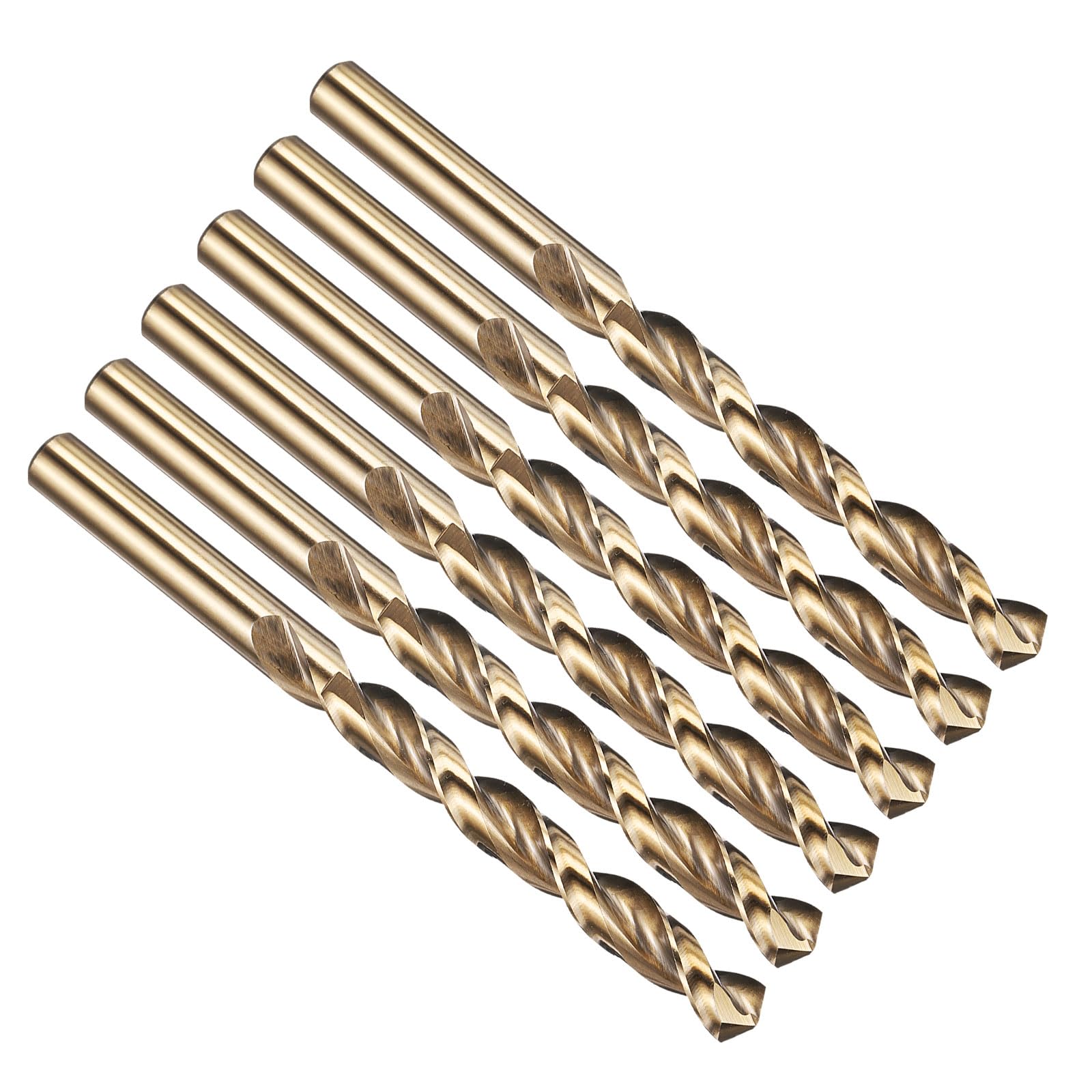 PATIKIL 9.5mm Drill Bit, M42 8% Cobalt High-Speed Steel Jobber Straight Shank 135° Gold Finish for Hard Metal High-temperature Titanium Alloy - 6 Pack