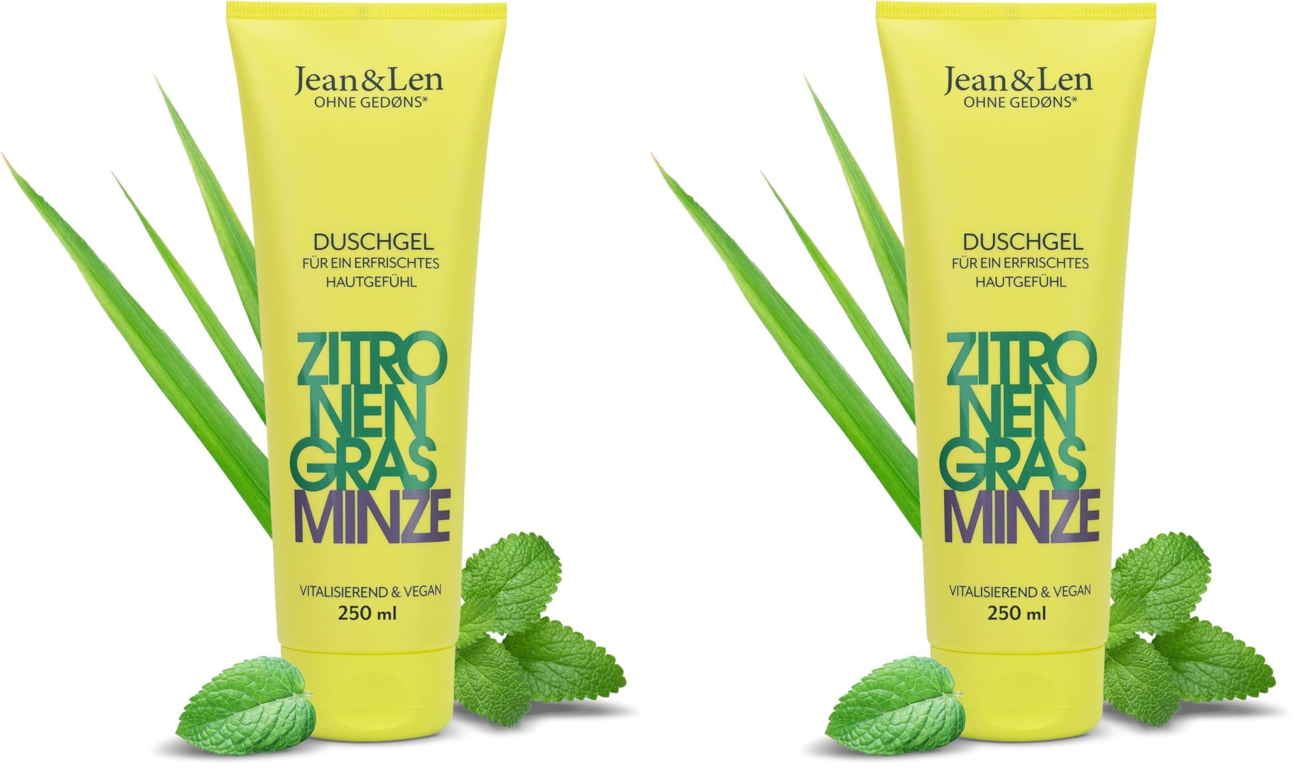 Jean & Len Vitalisierendes Duschgel Zitronengras & Minze, sanftes Reinigungserlebnis, für ein spürbar belebtes Hautgefühl, frischer Duft, ohne Parabene & Silikone, veganes Duschgel, 250 ml
