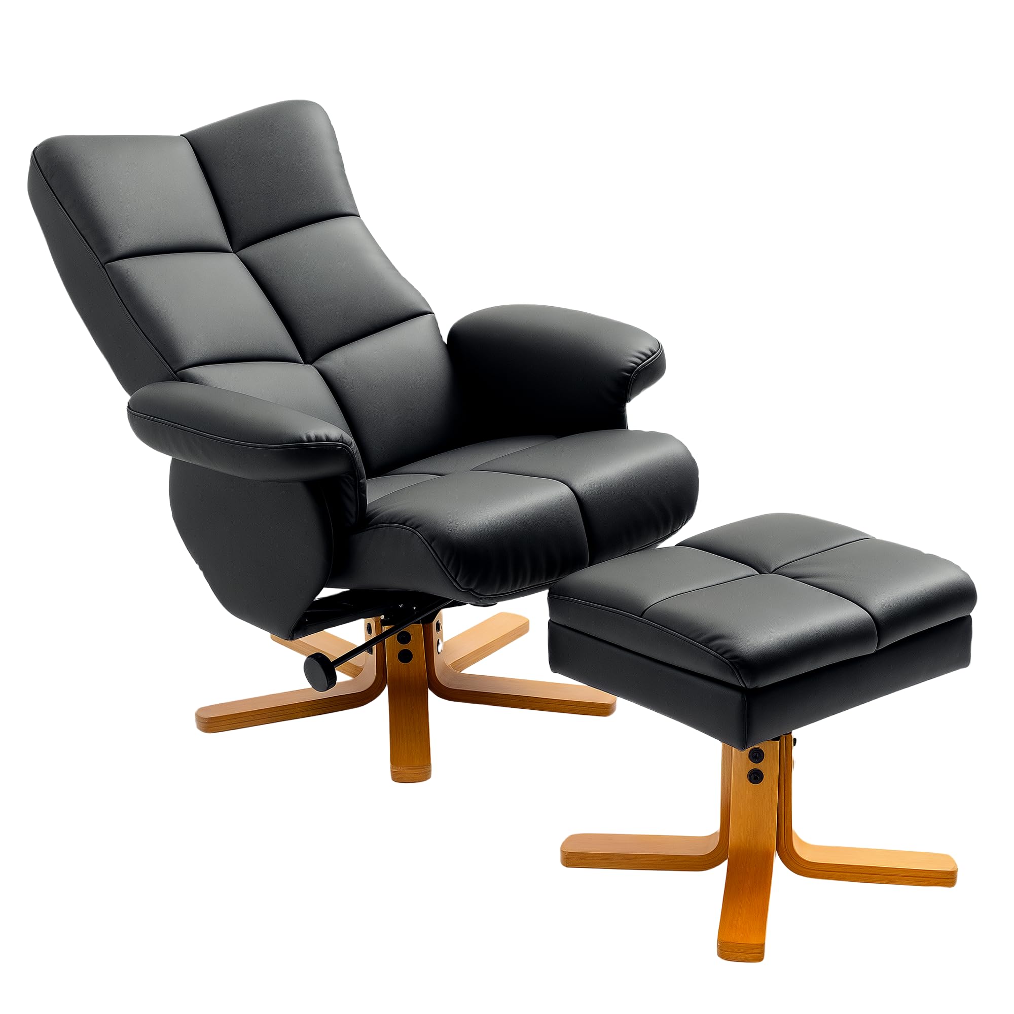 Sponsored Ad – HOMCOM PU Leather Swivel Recliner Chair with Footstool, Wooden Base and Storage for Living Room, Black