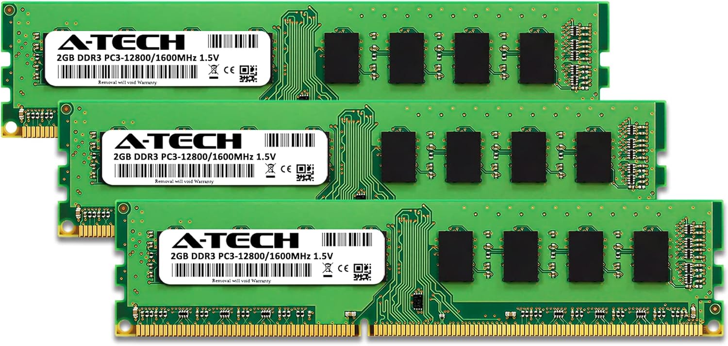 A-Tech 6GB (3x2GB) RAM Replacement for Corsair TR3X6G1600C9 | DDR3 1600MHz PC3-12800 UDIMM Non-ECC 1.5V 240-Pin Memory Kit