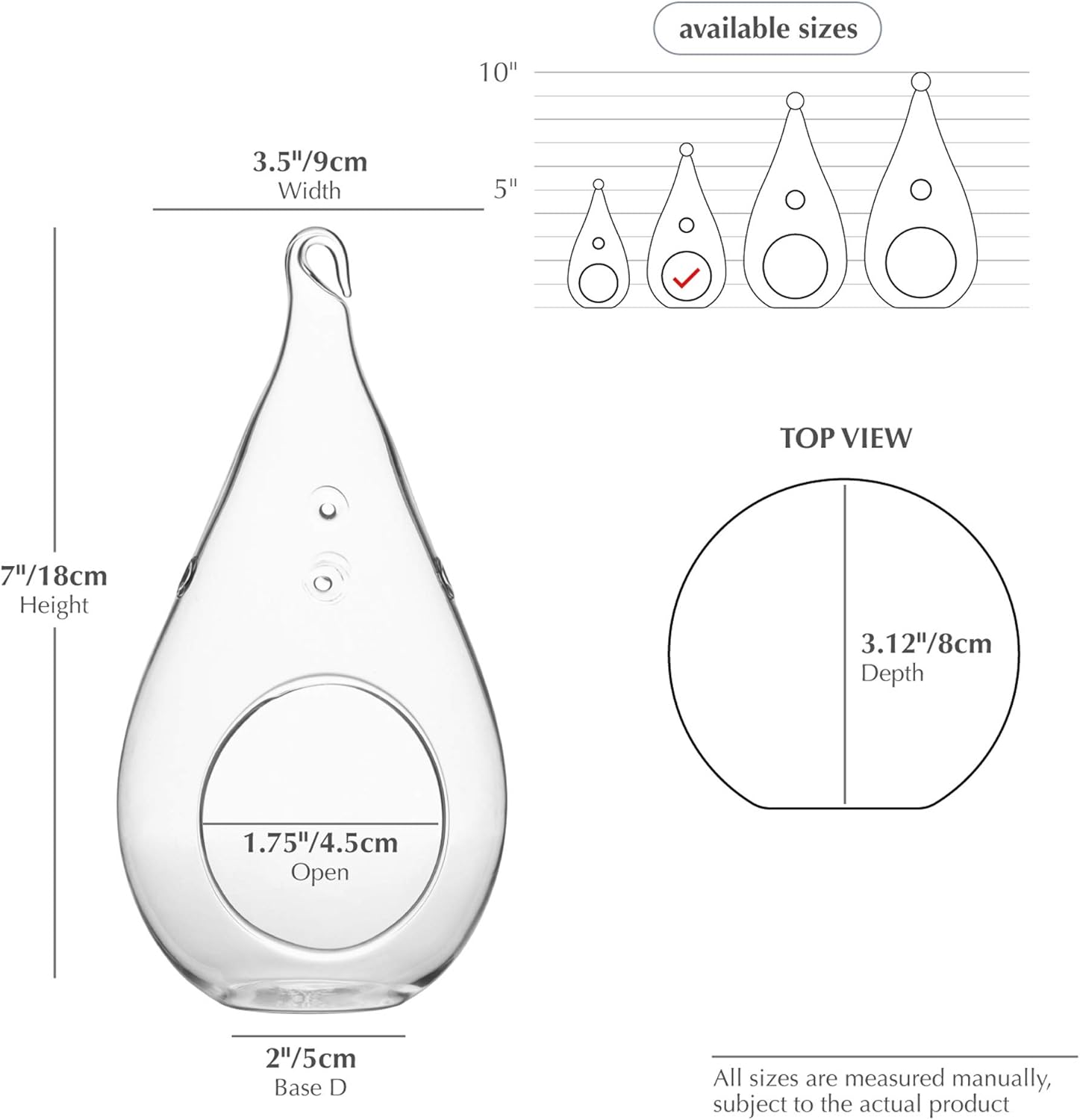 WGV Glass Hanging Plant Terrarium Bulk, Width 3.5", Height 7", Teardrop DIY Air Succulent Planter Clear Tea Light Votive Candle Holder, Wedding Event Office Home Outdoor Decor, 6 Pieces