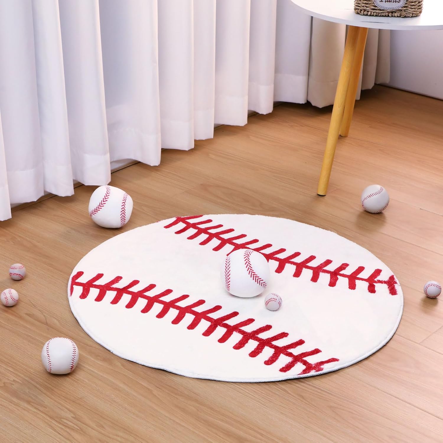 Nuanchu 3 Pcs Baseball Plush Pillows and Baseball Rug for Boys Room Decor Fluffy Soft Stuffed Sports Throw Pillows Round Carpet Rug for Bedroom Birthday Gift Party Favors Supplies