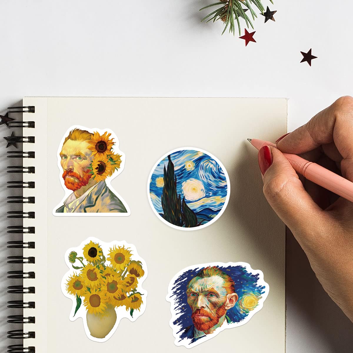 50PCS Van Gogh Artistic Stickers - Starry Night Art, Sunflowers, Self-Portraits, Aesthetic Vinyl Waterproof Stickers for Laptop, Water Bottle, Journal, Scrapbook, Art Lovers Gift