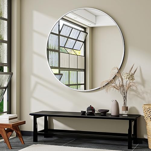 Miniatura 8 de Espejo redondo dorado, espejo circular de 16 pulgadas, espejo de pared redondo con marco de metal simple, espejo redondo moderno para colgar para