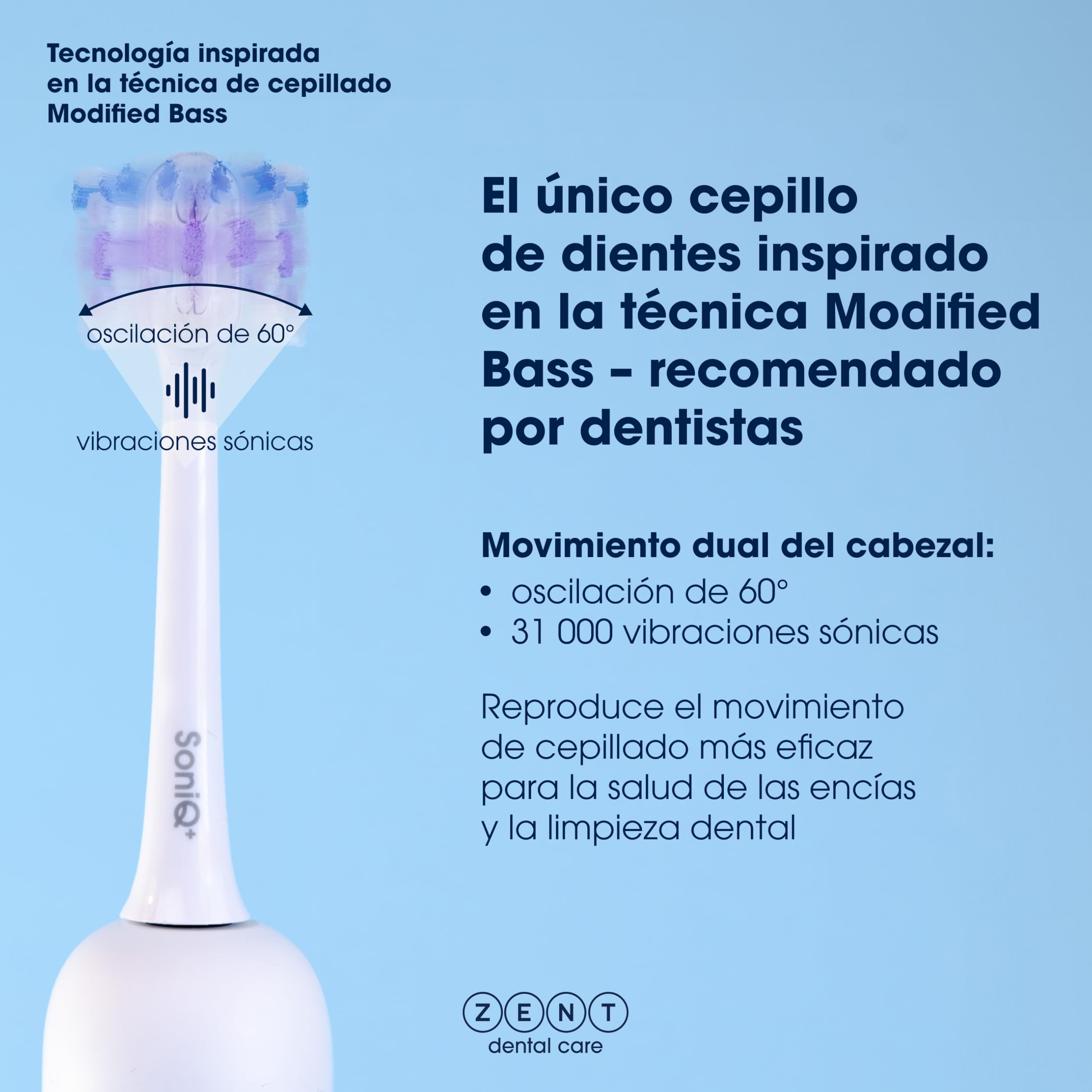 ZENT Cepillo de dientes eléctrico 2en1 para dientes sensibles | Cepillo sonico dental con movimiento rotativo de 60°, 5 modos de funcionamiento, IPX7 Impermeable, Cargador por inducción