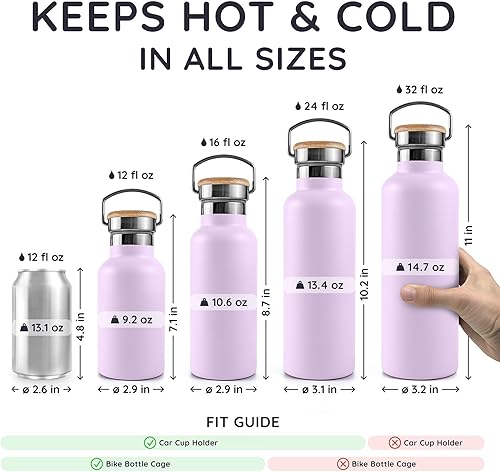 Miniatura 74 de Botella de agua Bambaw aislada al vacío de 750 ml – Azul claro, acero inoxidable, a prueba de fugas, botella para caminar Azul (Ice Blue),Azul