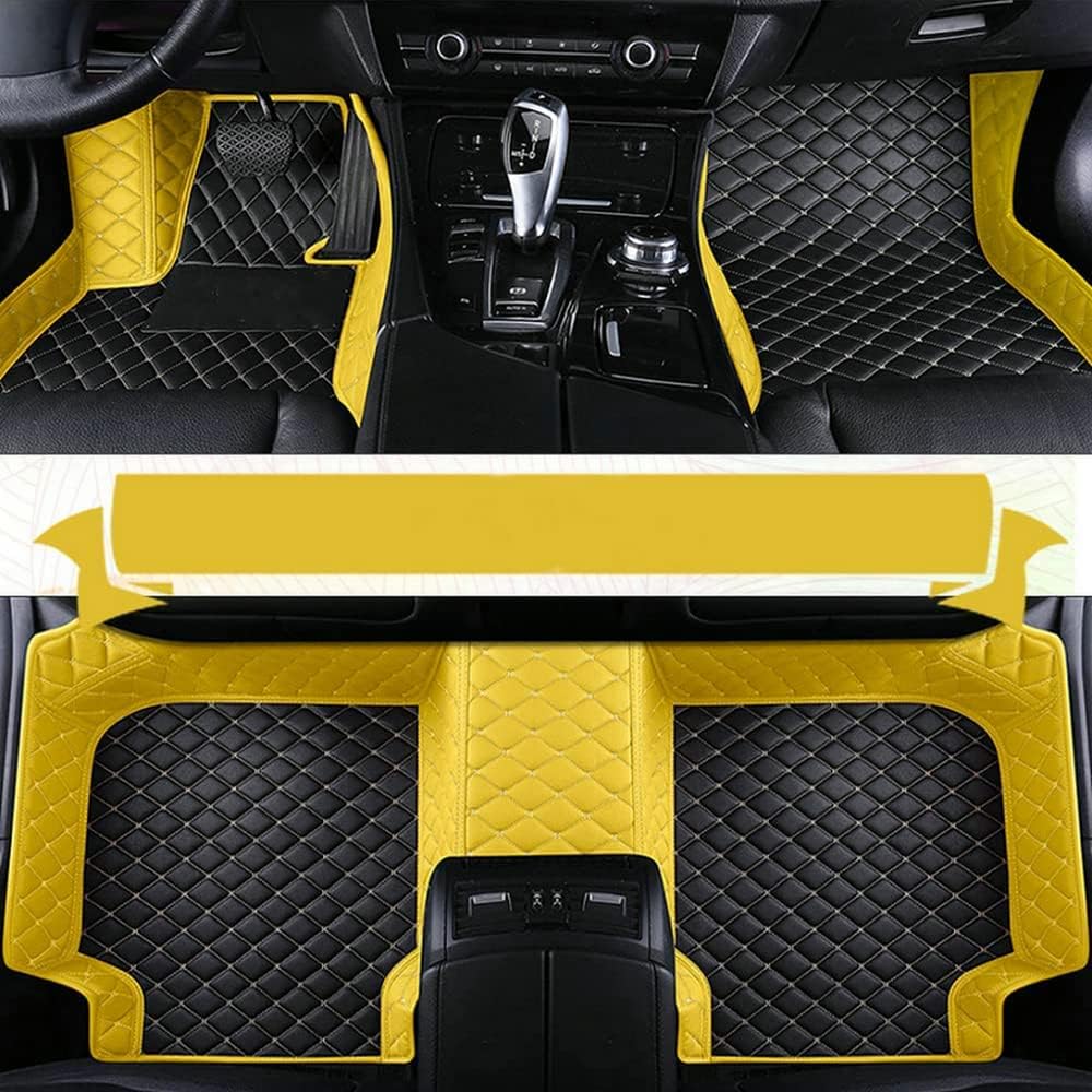 NGUMMS Custom Car Floor Mat Compatible with 95% Car Models Luxury Leather All Weather Waterproof Anti-Skid Full Coverage Car Mats (Yellow and Black Beige)