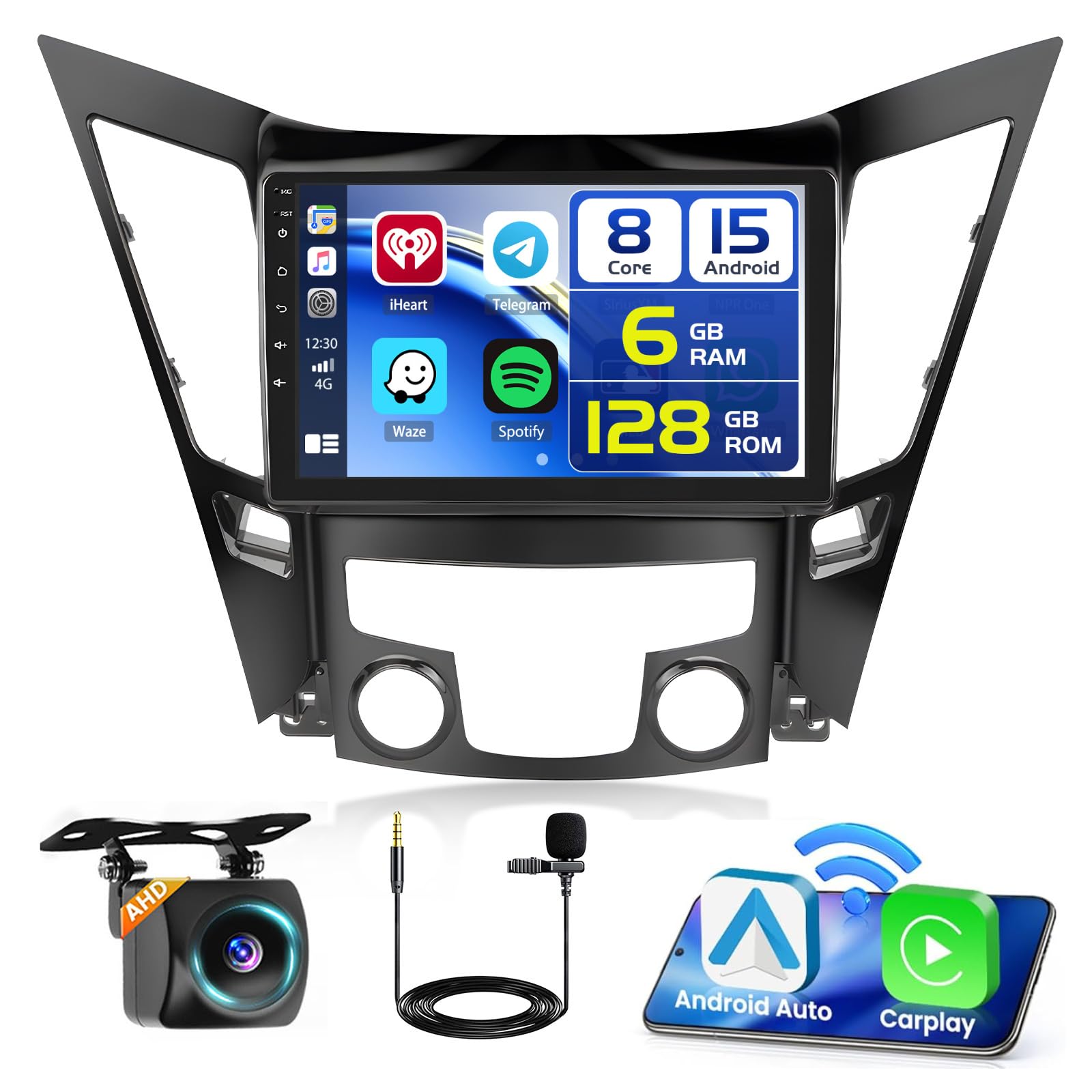 [8-Core 6+128G] for Hyundai Sonata 2010-2015 Android 15 Car Stereo, 9'' Touchscreen Car Radio Wireless CarPlay Android Auto 5G WiFi GPS Mirror Link