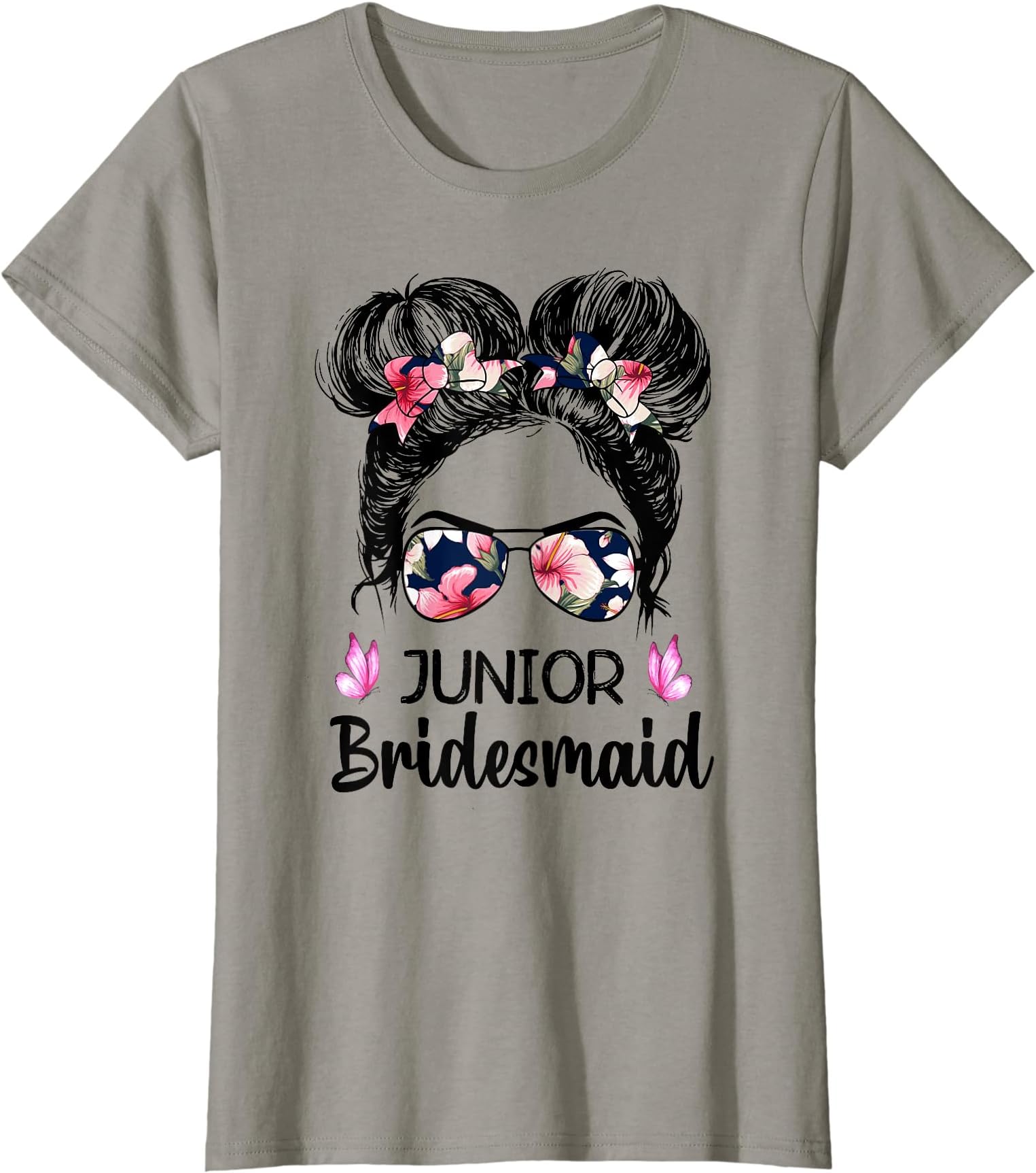 Floral Bridesmaid Matching Bridal Wedding PartyRYyZ Messy Bun Junior Bridesmaid Bachelorette Bridal Party T-Shirt