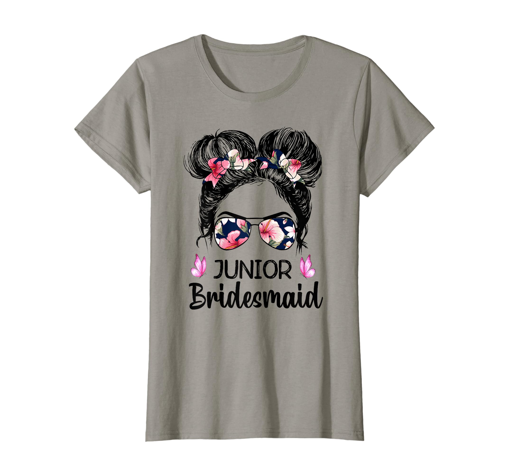 Floral Bridesmaid Matching Bridal Wedding PartyRYyZ Messy Bun Junior Bridesmaid Bachelorette Bridal Party T-Shirt