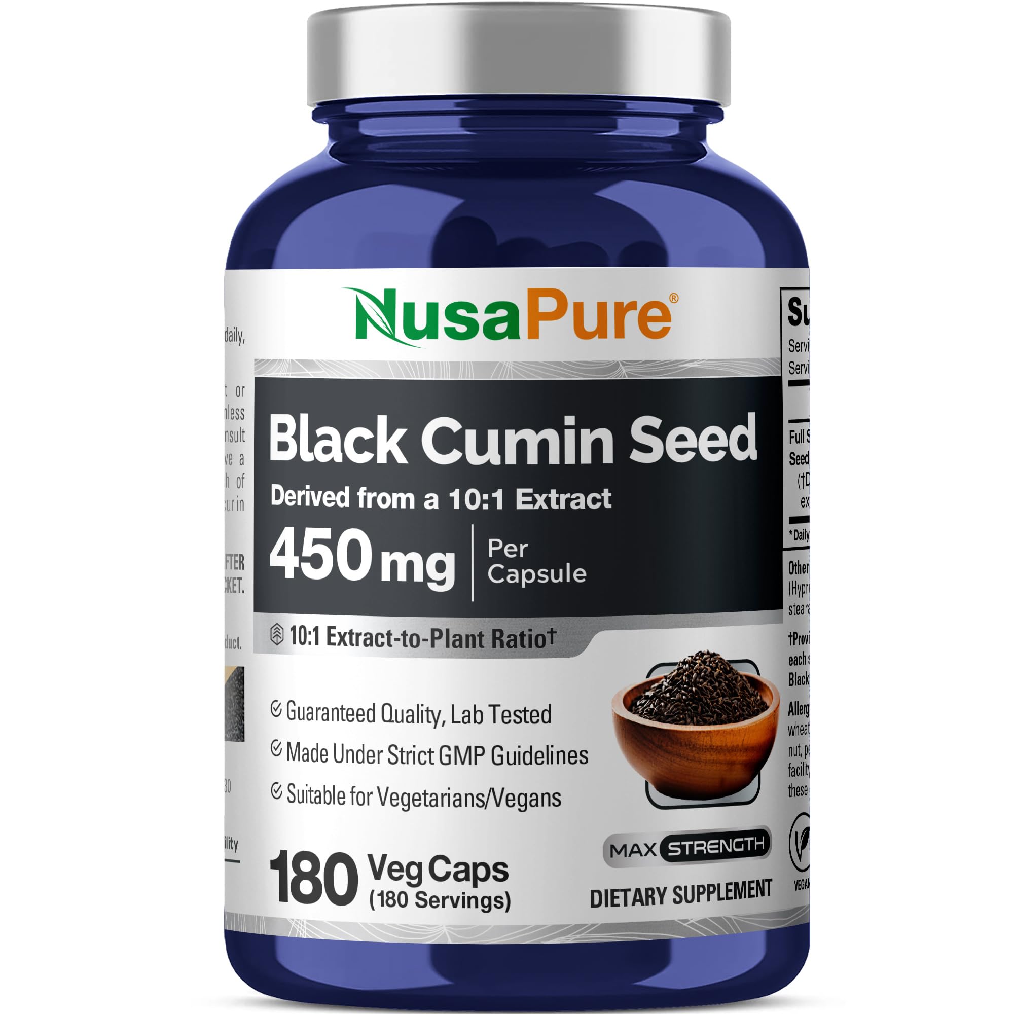Black Cumin Seed, Non-GMO, Vegan, 450mg, 180 Veg Capsules - 180 Servings 180 Count (Pack of 1)