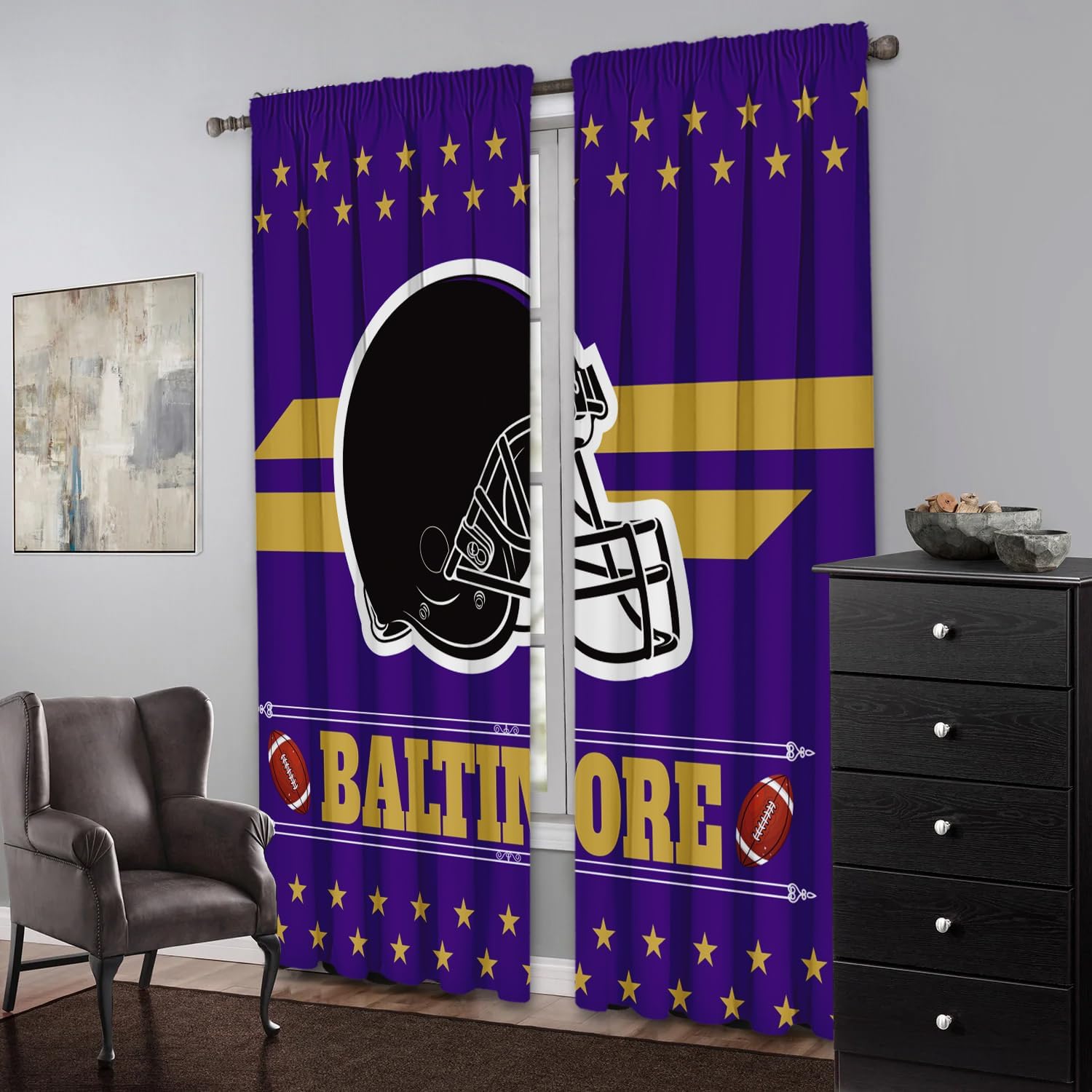 Baltimore Curtains Football Themed Blackout Curtains for Bedroom Man Cave & Baltimore Room Decor 72" W x 84" L Curtains