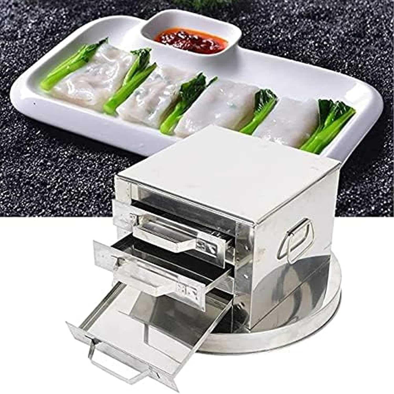 Edelstahl Dampfgarer, 3 Schichten Reisrollen Maker mit 4 Dampfschalen zum Kochen, Küche Kochgeschirr Set