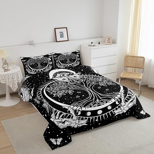 Miniatura 79 de Castle Fairy Juego de edredón de Halloween tamaño individual, juego de ropa de cama con estampado de animales de murciélagos negros para niños