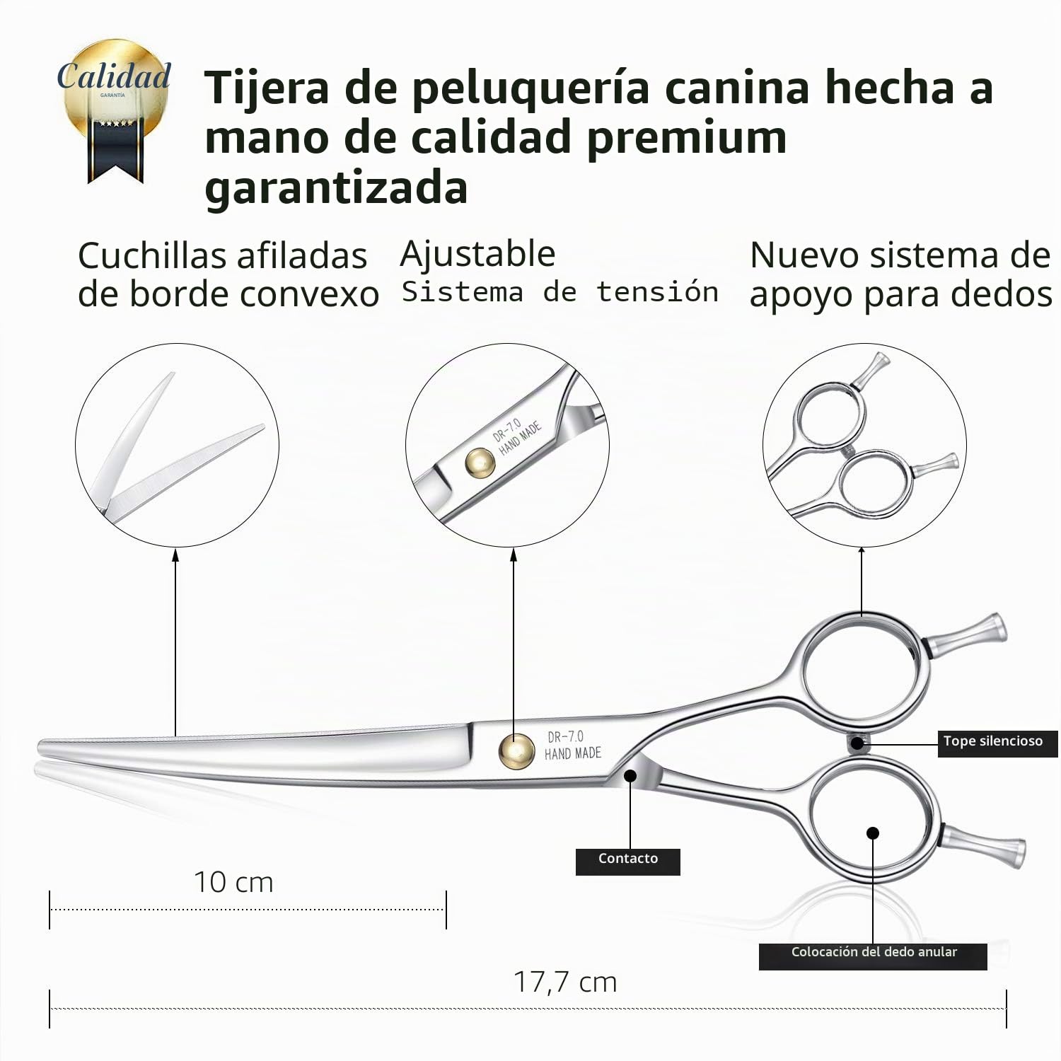 Dream Reach tijeras peluquería canina - 7'' tijeras curvas con mango ergonómico, profesionales de acero inoxidable 440C de Japón