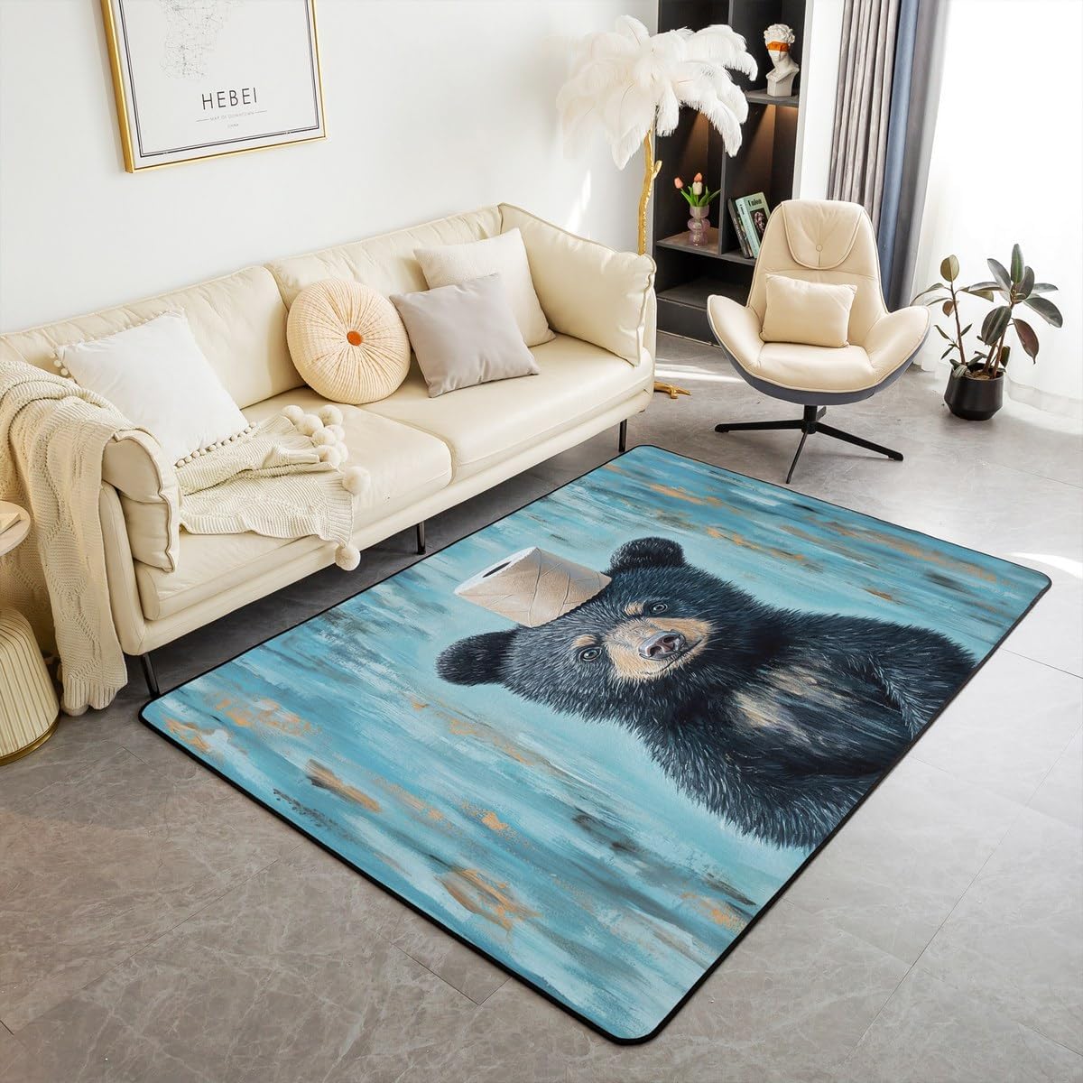 Erosebridal Funny Bathroom Bear Area Rugs 5x7 for Living Room Black Bear with Paper Non Slip Rug | Humor Animal Carpet Rustic Farmhouse Barn Door Decorative Washable Rug Non Shedding