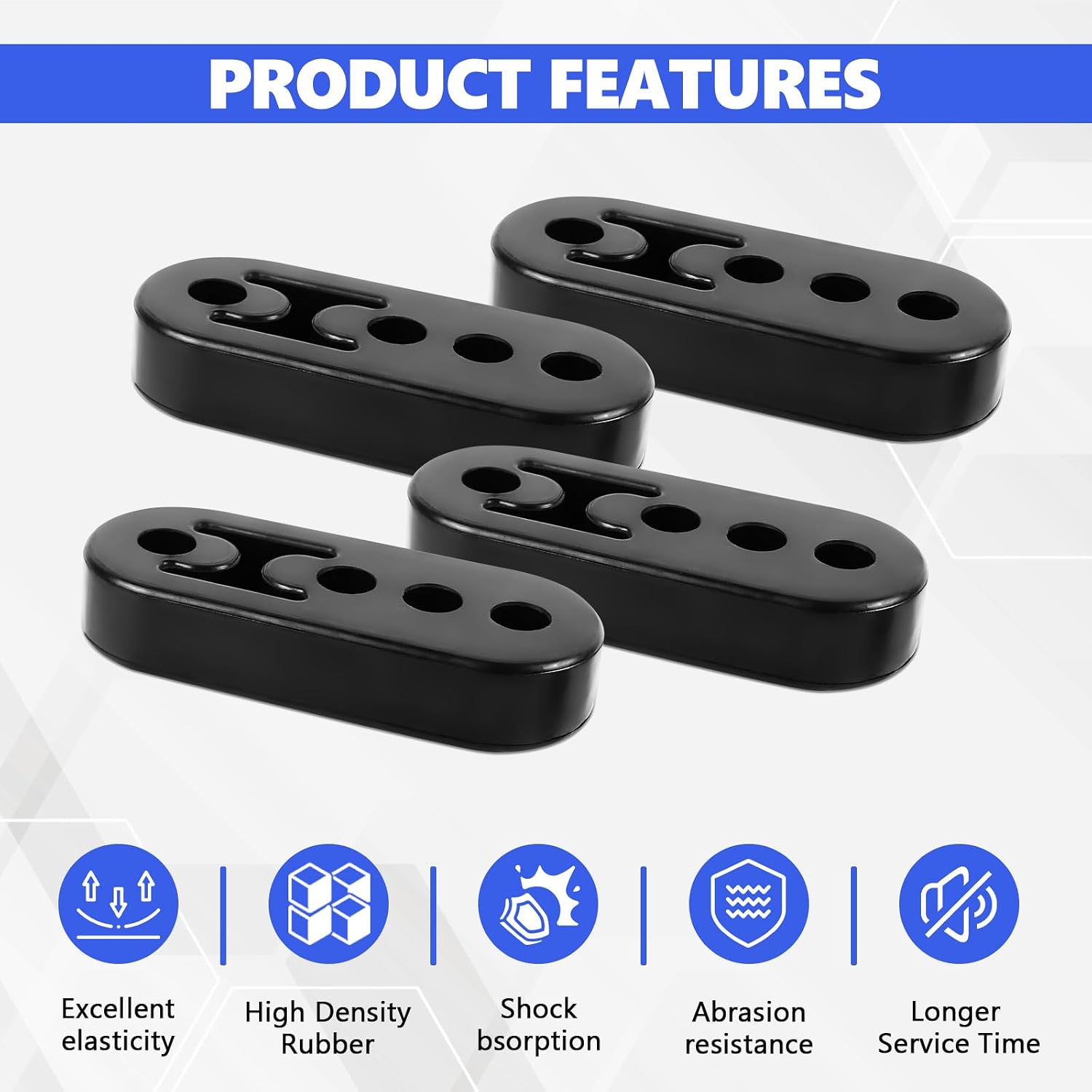 Wuyaoyao 4PCS Car Rubber Exhaust Hanger, 0.47" 4 Holes Adjustable Muffler Hanger, Exhaust Insulator Bushing Shock Absorber Bracket, Universal High-Density Tailpipe Damping Hanger