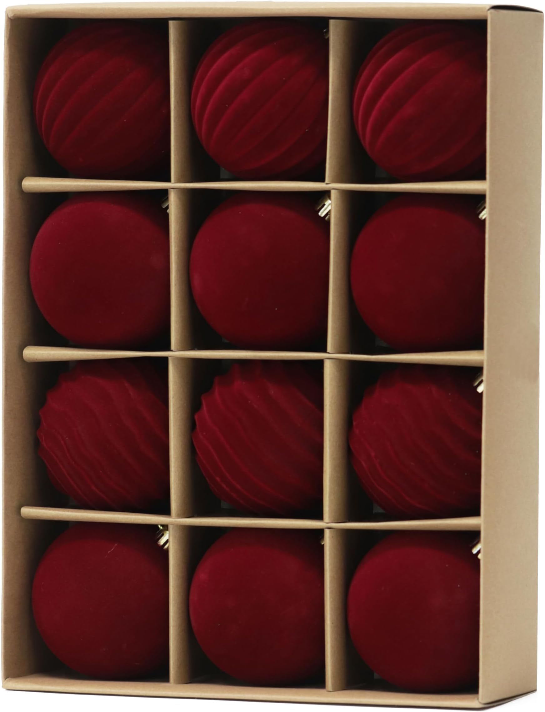 3.15In Red Velvet Christmas Ornaments Set,12pcs Burgundy Velvet Ornaments