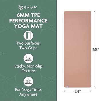 Gaiam Performance TPE Yoga Mat, 6mm Non-Slip