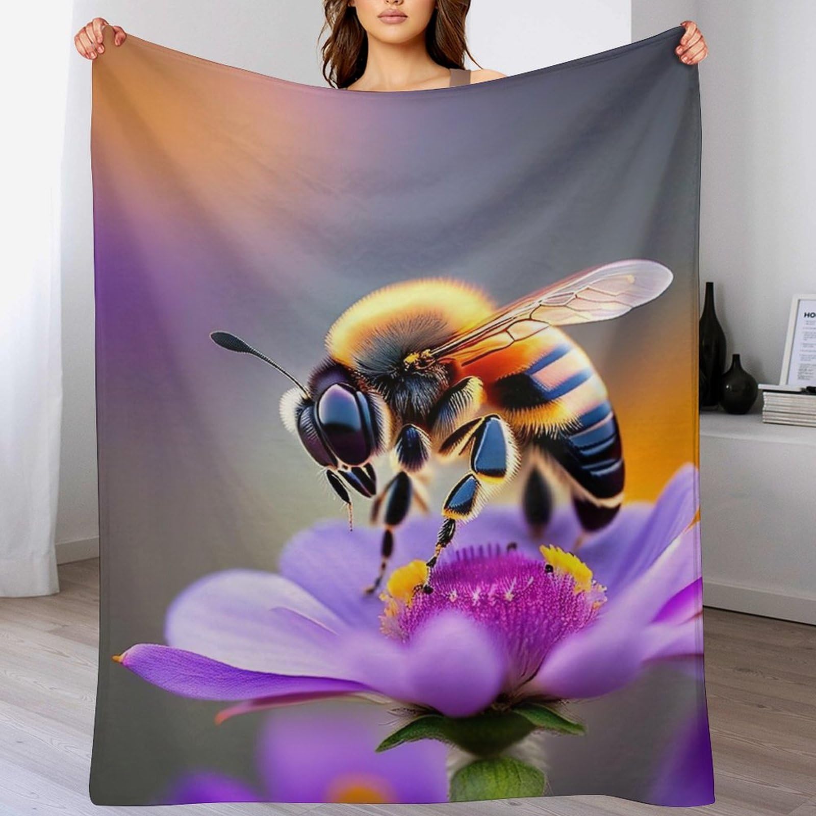 Couverture abeille legere et facile a manipuler anti-froid pour canape lit