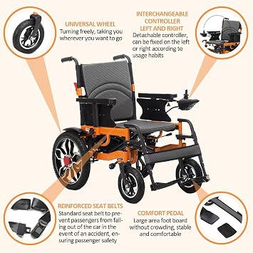 Lightweight Electric Wheelchair,Foldable Electric Wheelchairs for Adults,20 Mile Long Travel Range Power Wheelchairs Intelligent Motorized Wheelchair for Seniors,Portable Airline Approved (20in Seat)