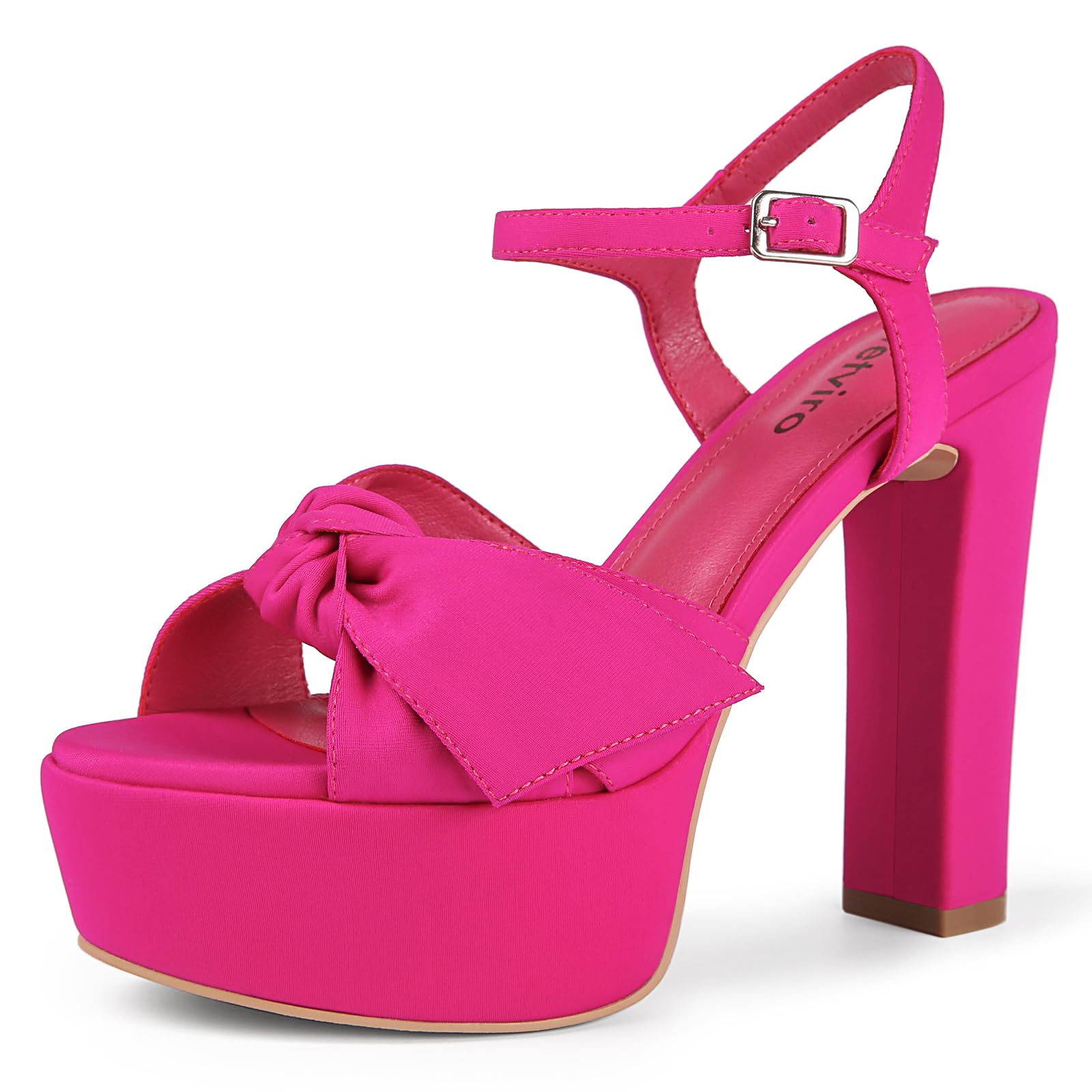 Wetviro Black Platform Heel Sandals for Women 5.1 Inch Chunky Block High Heel Womens Open Toe with Bow Ankle Strap Wedding Party Dress Sandals