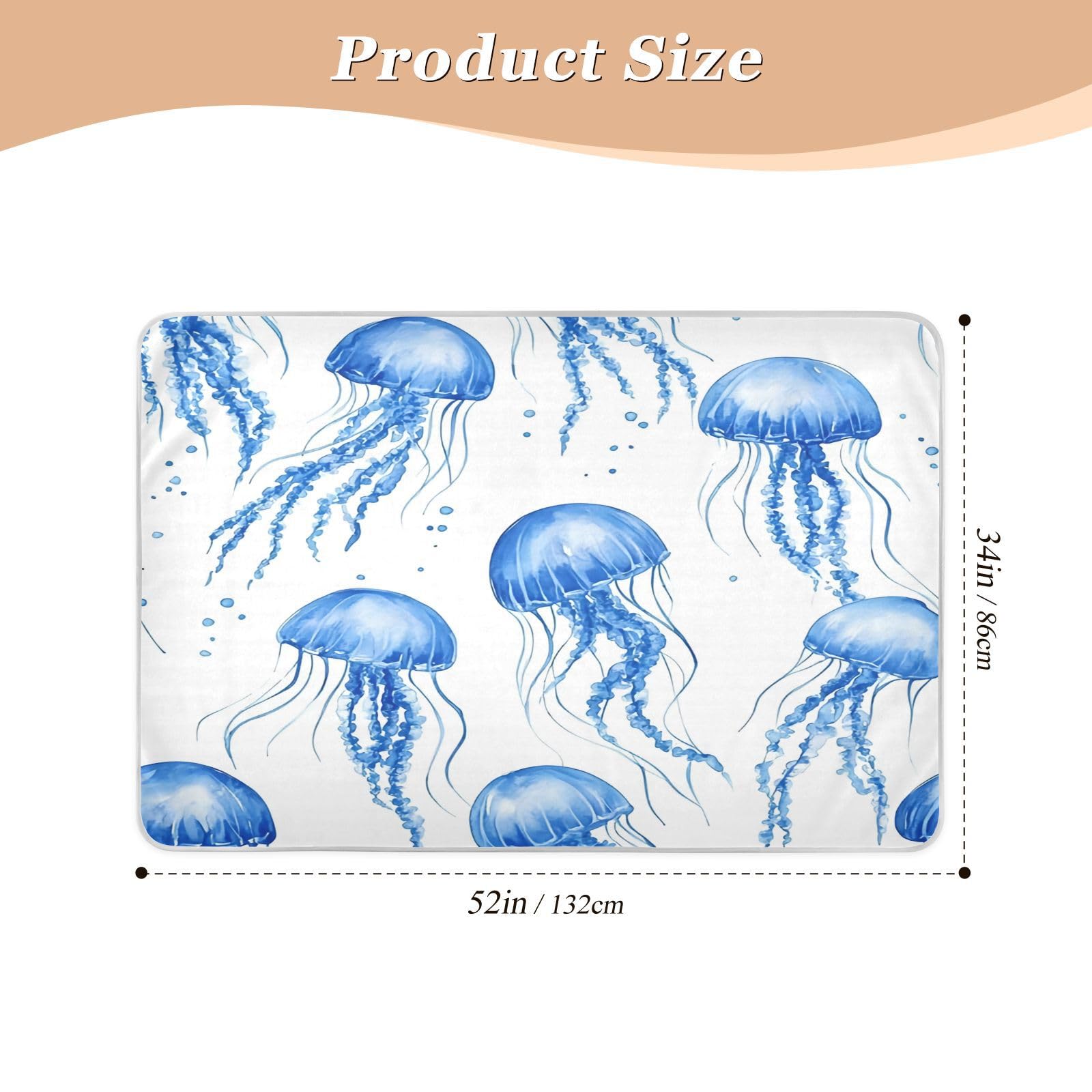 BOESI Watercolor Blue Jellyfish Waterproof Pads for Bedwetting and Incontinence, Reusable Pads, Reusable Diaper Pads for Bed, Sofa, Travel