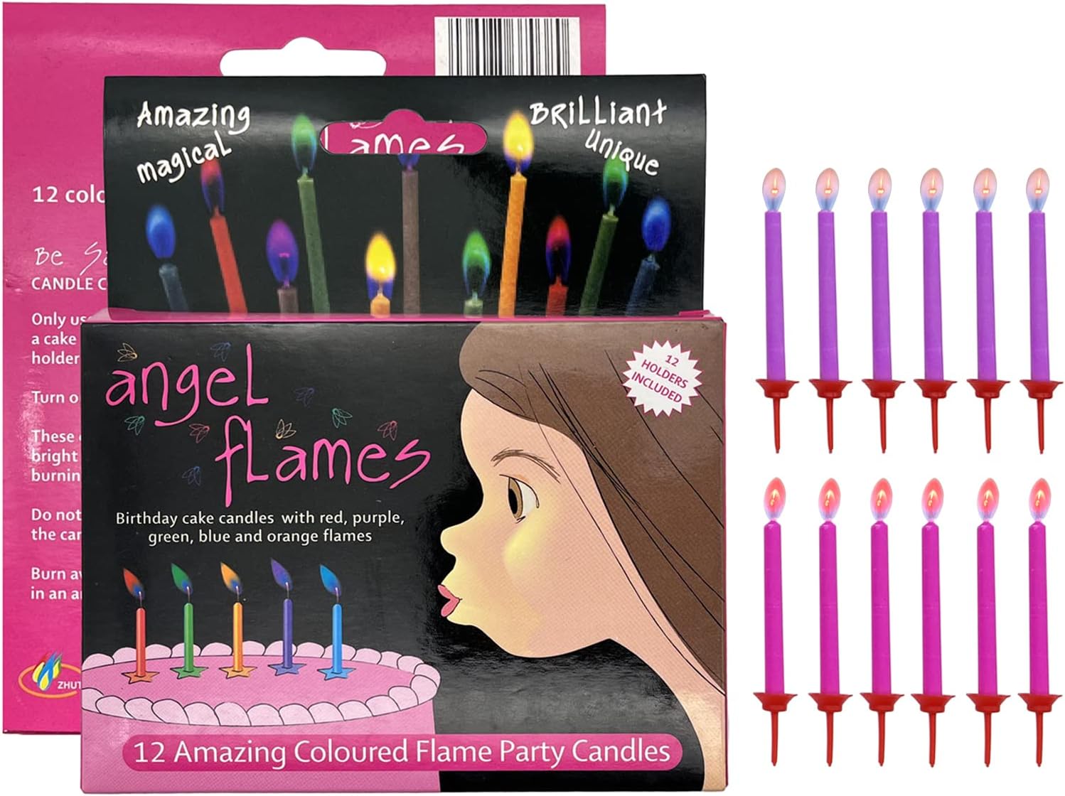 Angel Flames Birthday Candles with Cold Color Flames Happy Birthday Candles for Boys (Blue and Green Flames, 12 per Box, Holders Included)